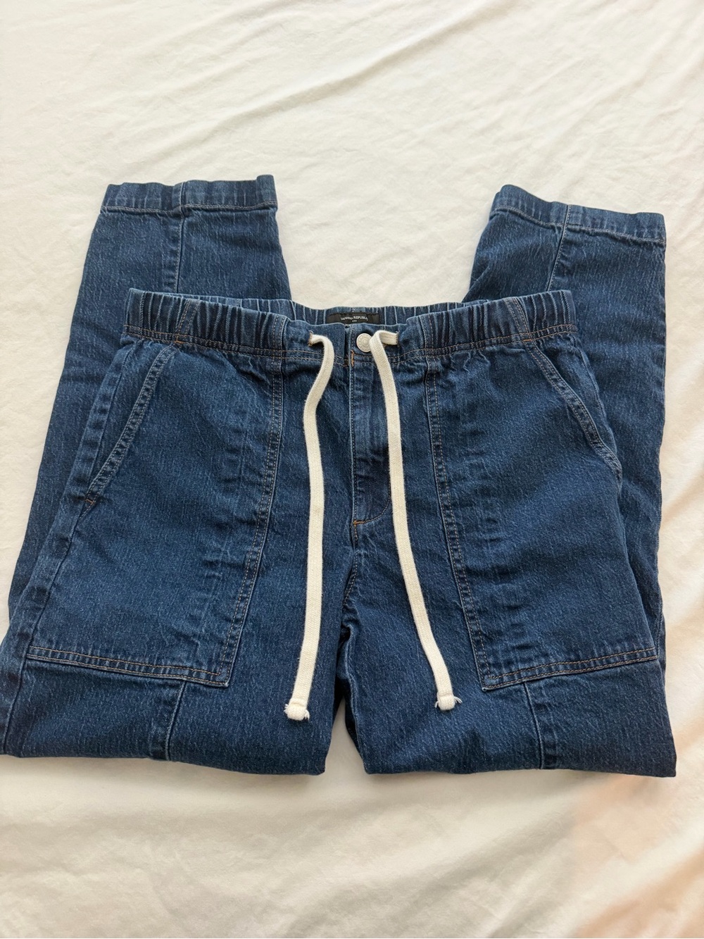Banana Republic Factory Dark Blue Denim Jogger Pants with White Drawstring